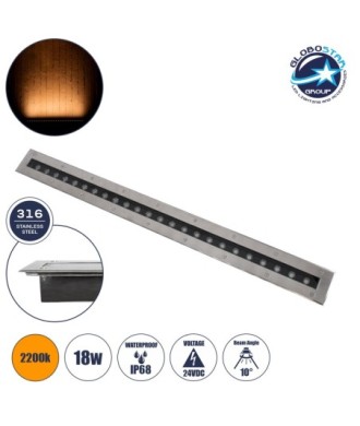 GLOBOSTAR® UNDERGROUND-REMVI 90194-Y Χωνευτό Φωτιστικό Wall Washer Δαπέδου LED 18W 1440lm 10° DC 24V Αδιάβροχο IP68 2200K Dimmable - Ανοξείδωτο Ατσάλι 304 - Μ100 x Π9 x Υ7.2cm - Μ98.2 x Π7.6cm - 3 Χρόνια Εγγύηση